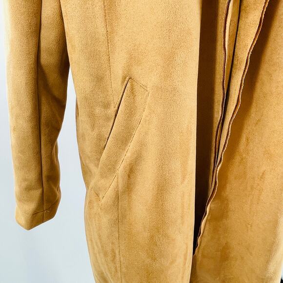 Ookie & LaLa Tan Scuba Suede Open Front Neutral Layer Mid Length Jacket L - Picture 7 of 12